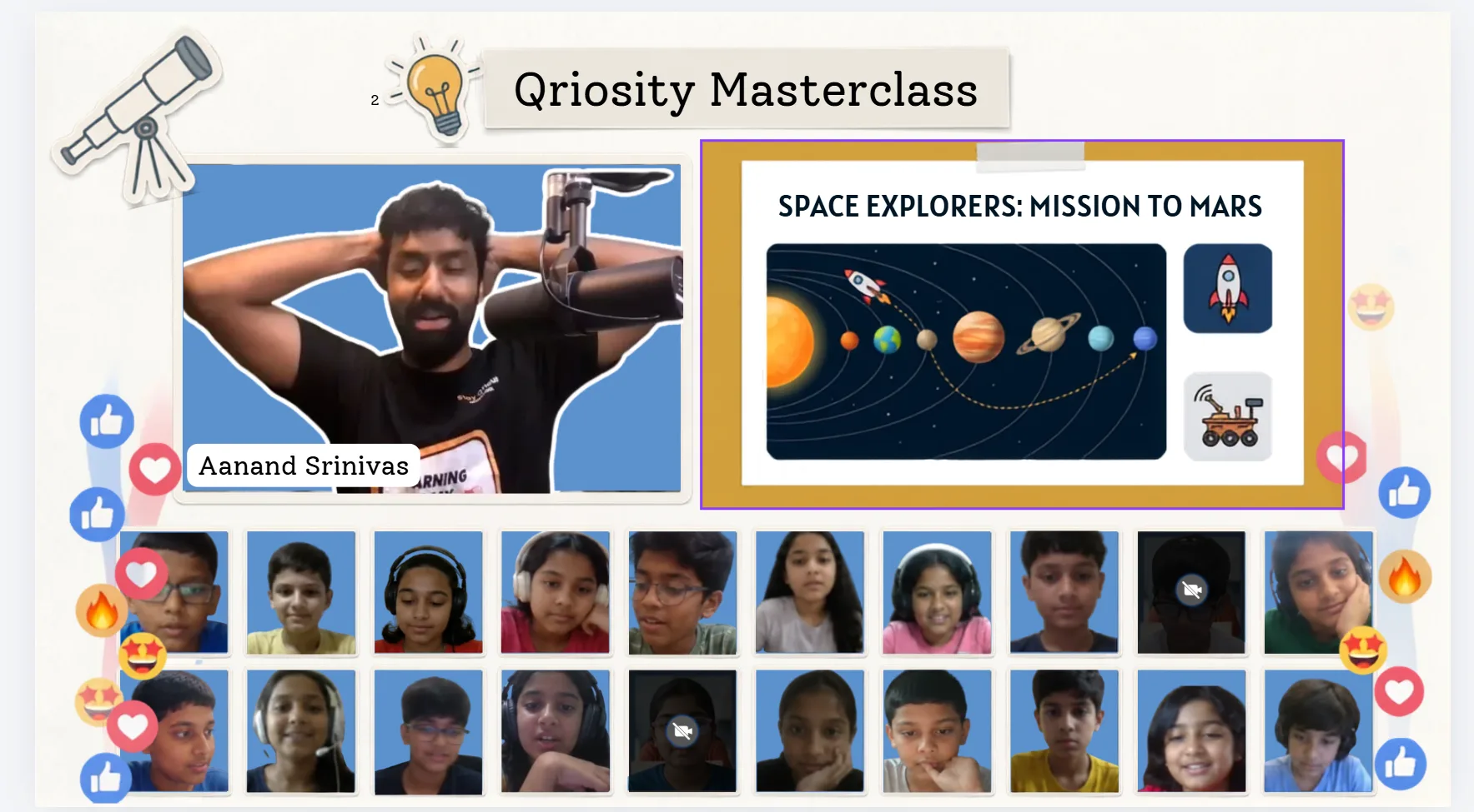 Aanand Srinivas leading a Qriosity masterclass with students